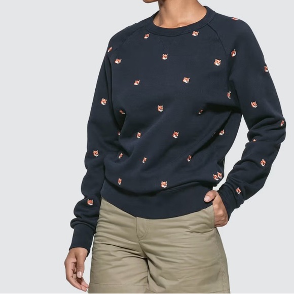 MAISON KITSUNE ALL OVER FOX HEAD EMBROIDERY SWEATSHIRT L - Picture 7 of 14